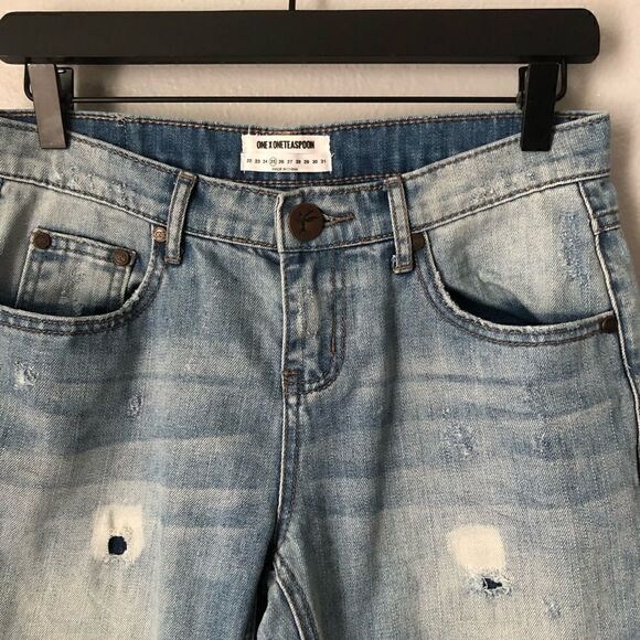 One teaspoon medium blue wash denim jeans relaxed leg distressed jeans - Picture 2 of 11